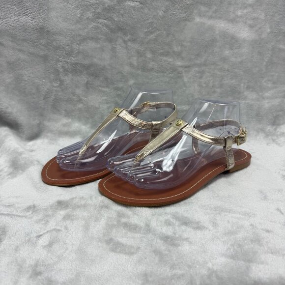 Lauren Ralph Lauren Womens Metallic T-Strap Sandals 7B Synthetic Upper - Picture 1 of 8